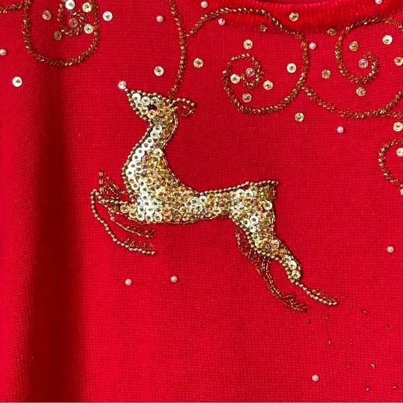 Quacker Factory Christmas Holidays Sweater with Beaded Gold Reindeer Size 2X - Picture 5 of 11